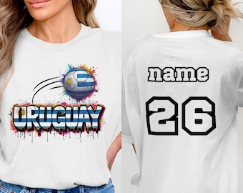 Aangepaste voetbal T-shirt Uruguay, Uruguayaanse vlag fan T-shirt, voetbal Pride shirt, sportfan cadeau voor hem haar, top in graffiti-stijl Uruguay