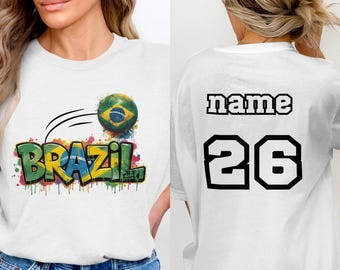 Aangepaste voetbal-T-shirt Brazilië | Cadeau Braziliaanse voetbalfan | T-shirt met graffitikunst | WK-kleding | Zuid-Amerikaanse Pride-top