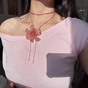 Handgemachte Perlen Orchidee Choker: Pink & Grün Ombré