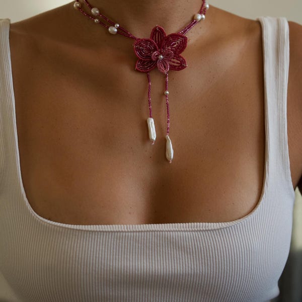 beaded orchid necklace