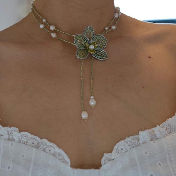 beaded orchid necklace