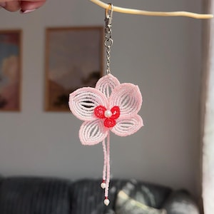 Baby pink Orchid beaded keychain