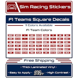54pcs F1 Colored Square Sim Racing Decal Stickers For Button Box, Steering Wheel, Etc.