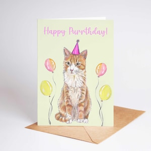Funny Cat Birthday Card – Cute Cat Lover Card for Her or Him – Quirky Pet Greeting – Blank Inside – ByFlossy Pet Illustration