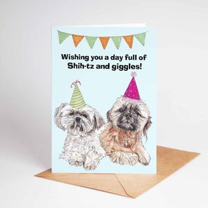 Carte d'anniversaire amusante pour chien shih tzu - joli cadeau pour propriétaire d'animal de compagnie, carte pour amoureux des chiens, voeux avec une patte, carte d'anniversaire pour chien pour lui ou elle
