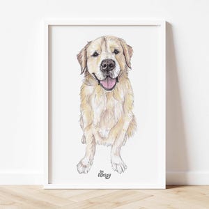 Golden Retriever Drawing Pet Portrait Print, Dog Print, Bulldog Drawing Illustration, Pet Owner, Dog Lover Gift Art