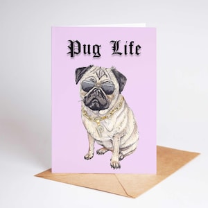Carte d'anniversaire drôle de chien carlin - jolie carte de vie de carlin pour les amoureux des chiens - illustration de carlin - intérieur vierge - carte de voeux ByFlossy