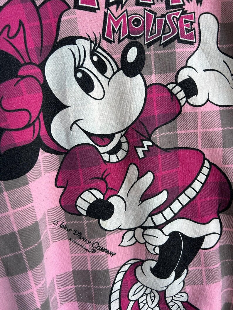 Vintage Minnie Mouse All Over Print Sweatshirt Pink Plaid | Disney Cartoon Pullover image 4
