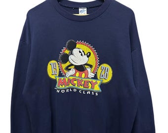 Vintage Mickey Mouse-sweater | Grafische trui jaren 90 | Marineblauwe Disney-ronde hals | Y2K Retro Streetwear uniseks trui