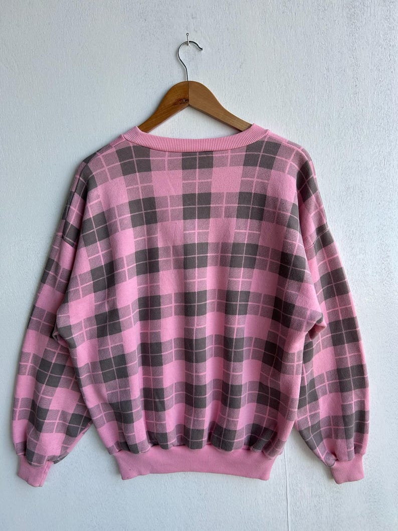 Vintage Minnie Mouse All Over Print Sweatshirt Pink Plaid | Disney Cartoon Pullover image 3