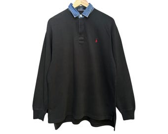 Vintage Polo Ralph Lauren Rugby Shirt | Denim Collar | Classic Unisex Fit