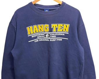 Vintage Hang Ten Sweatshirt | Southern California Surf Crewneck | 1960 Original Surf Item | Navy Blue Pullover | surfboard vintage