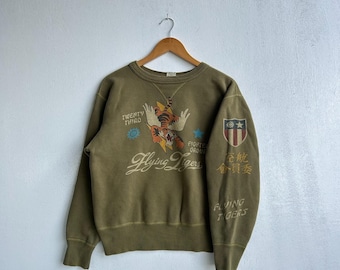Vintage Buzz Rickson’s Flying Tigers Military Crewneck Sweatshirt | WWII Fighter Group Graphic