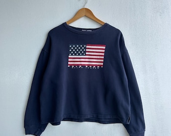 Vintage Polo Sport Ralph Lauren USA Flag Sweatshirt Navy XL