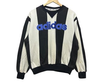 Vintage Adidas Originals Striped Crewneck Sweatshirt | Black White Pullover | Embroidered Logo | Unisex Fit