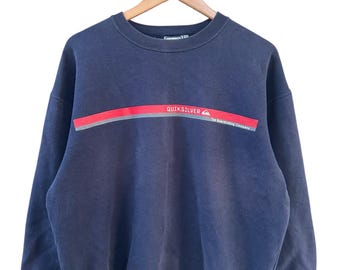 ras du cou Quiksilver vintage | Pull streetwear à rayures logo surf skate
