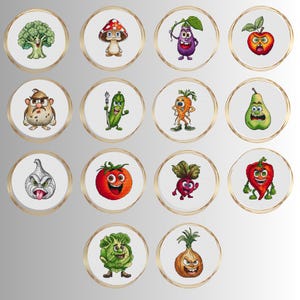 Funny Fruits and Vegetables Cross Stitch Pattern Set (14 designs, PDF)