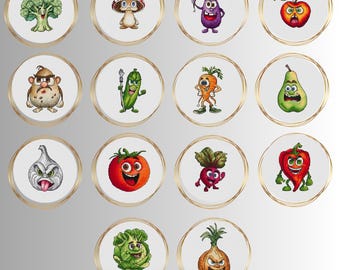 Juego de patrones de punto de cruz de frutas y verduras divertidas (14 diseños, PDF)