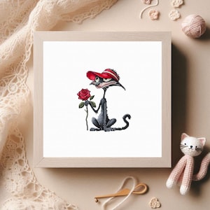 Funny Black Cat Cross Stitch Pattern: Cat in Hat Embroidery (PDF Download)