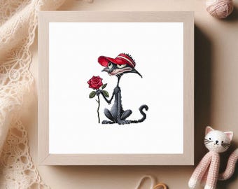Funny Black Cat Cross Stitch Pattern: Cat in Hat Embroidery (PDF Download)