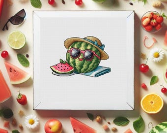 Korsstygnsmönster med vattenmelon: Broderi med sommarfrukter (nedladdningsbart PDF-mönster)
