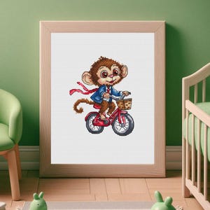 Cross Stitch Pattern "Monkey on a Bicycle" — Instant PDF Download