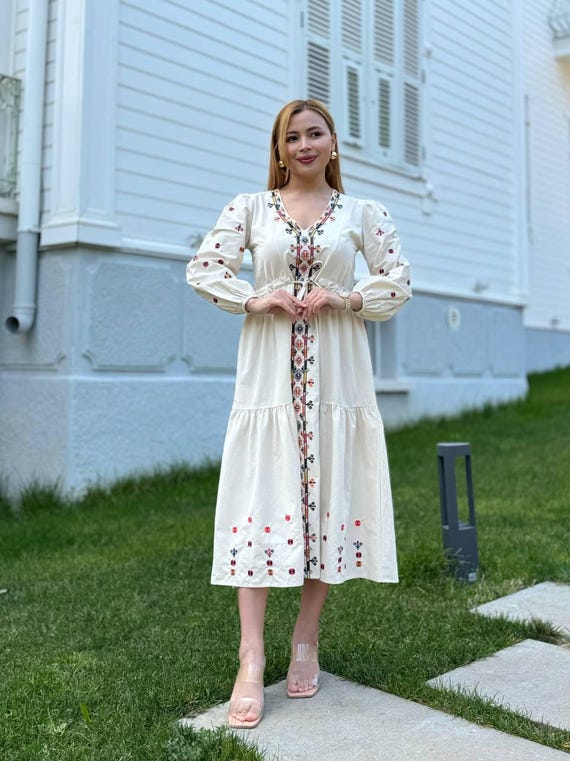 chinese dress ladies Léana Cotton Embroidered Maxi
