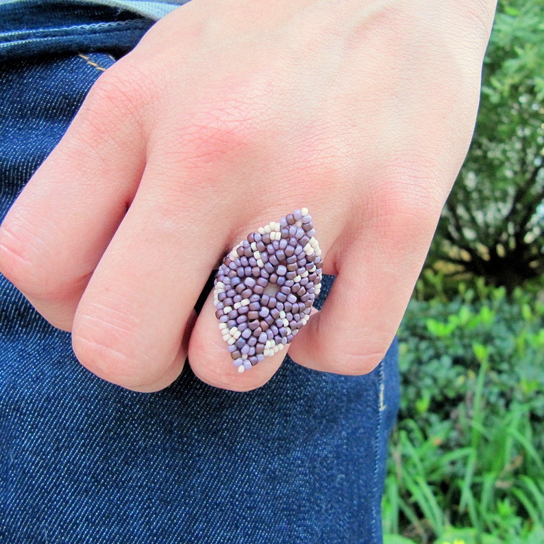 Beadweaving Tutorial Persian Tile Bead Woven Ring in Peyote image 3