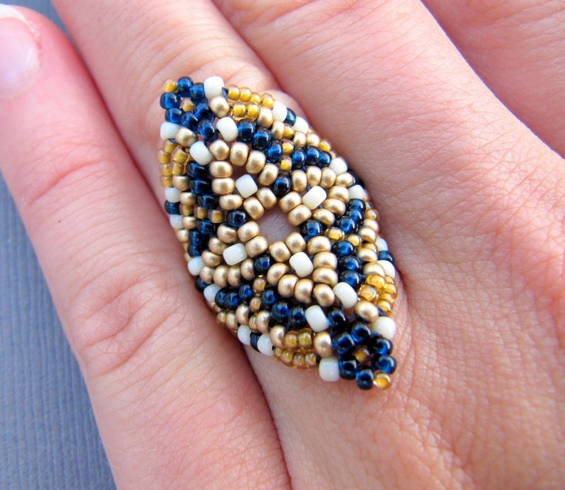 Beadweaving Tutorial Persian Tile Bead Woven Ring in Peyote image 2