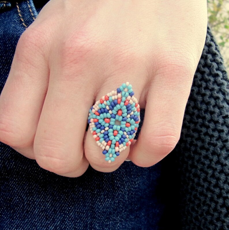 Beadweaving Tutorial Persian Tile Bead Woven Ring in Peyote image 1