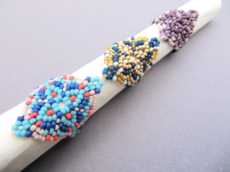 Beadweaving Tutorial Persian Tile Bead Woven Ring in Peyote image 4