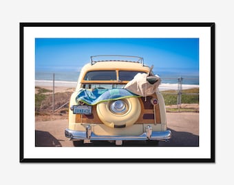 Vintage Surf Car Print, California Beach Wall Art, Retro Coastal Decor, Surf Photography Poster