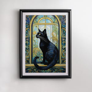 Chat noir Art déco vintage Fine Art Print Poster, décoration d'intérieur A3 A2