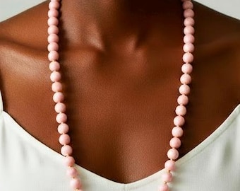 Vintage 1950s Pink Beaded Necklace: Gold Clasp Costume Jewelry