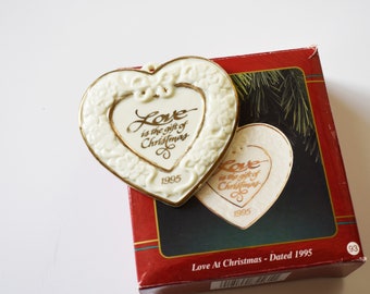 Vintage 1995 Carlton Cards Heart Ornament: Love at Christmas Collectible