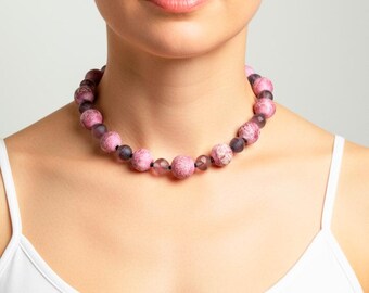 1950s Mauve Beaded Choker - Vintage Collar Necklace