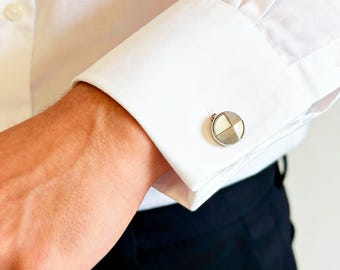 Vintage Swank Cufflinks: Brushed Gold Tone, Mother of Pearl Inlay