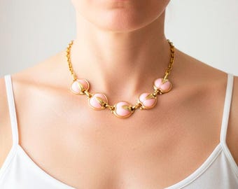 Vintage Pink & Gold Choker: 1950s Retro Necklace