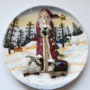 Vintage 1987 Santa and Sheep Relief 3D Plate, New Out of Box Ganz Santa Collector Plate, Vintage Santa Gift, Vintage Santa Collectible