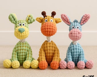 Squeaky Plush Dog Toys – Choose Between Wiggles, Niblet or Muffin – Soft Durable Animal Chew Toy for Small & Large Dogs with Fun Texture