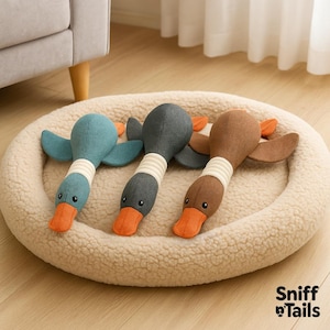 Squeaky Duck Dog Toy – Durable Linen Goose Dog Toys in Teal, Brown & Grey – 30cm Squeaker Toy for Medium and Large Dogs