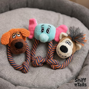 Rope Plush Dog Toy Set – Fun Squeaky Elephant, Bear and Dog Toys for Chewing, Tugging and Fetch | Soft, Durable and Adorable Dog Gift Idea