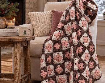 Daisy Granny Square Blanket Crochet Pattern, Floral Crochet Throw PDF, Flower Afghan Pattern, Easy Crochet Blanket, Instant Download