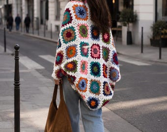 Folded Granny Square Cardigan Crochet Pattern PDF, Easy Boho Cardigan Pattern, Oversized Crochet Jacket, Beginner Friendly, Instant Download