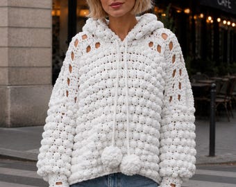 Bulky Crochet Sweater Pattern PDF | Chunky Hooded Sweater Crochet Pattern | Super Bulky Crochet Hoodie | Cozy Pullover | Digital Download