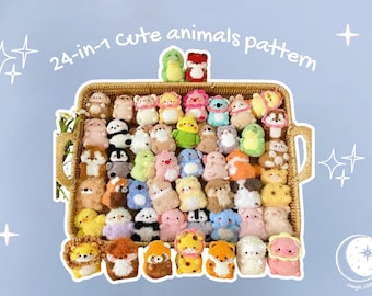 Amigurumi Crochet Pattern Bundle | 24 Mini Kawaii Plush Animals (PDF Pattern)