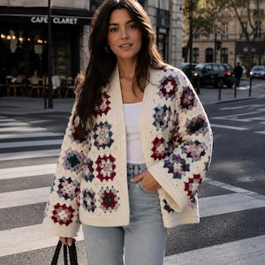 Classic Granny Square Cardigan Crochet Pattern PDF, Oversized Crochet Jacket Tutorial, Boho Granny-Square Sweater XS-5XL DIY