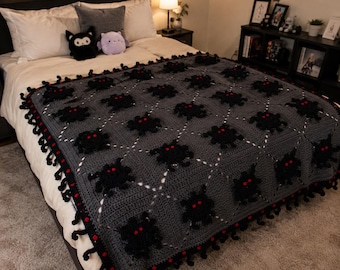 Halloween Spider Blanket Crochet Pattern PDF, Spooky Crochet Throw Pattern, Gothic Afghan, Easy Halloween Granny Square, Instant Download