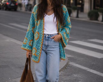 Granny Square Jacket Crochet Pattern PDF, Crochet Cardigan Pattern, Boho Granny Square Sweater, Women's Crochet Clothing, Instant Download