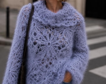 Mohair Sweater Crochet Pattern PDF | Daisy Floral Crochet Sweater | Lace Pullover Pattern | Women's Sweater S–3X | Digital Download